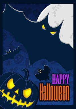 Mutlu Cadılar Bayramı VINTAGE poster veya tebrik kartı. Tasarım şablonu. Vektör çizim.