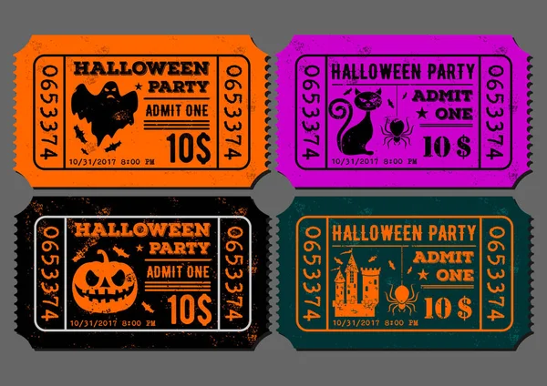 Set vintage, grunge papier uitnodiging, kaartjes voor Halloween Party — Stockvector