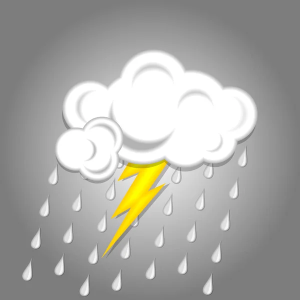 Nube con gotas de lluvia y relámpagos. Icono de tormenta. Ilustración vectorial — Vector de stock
