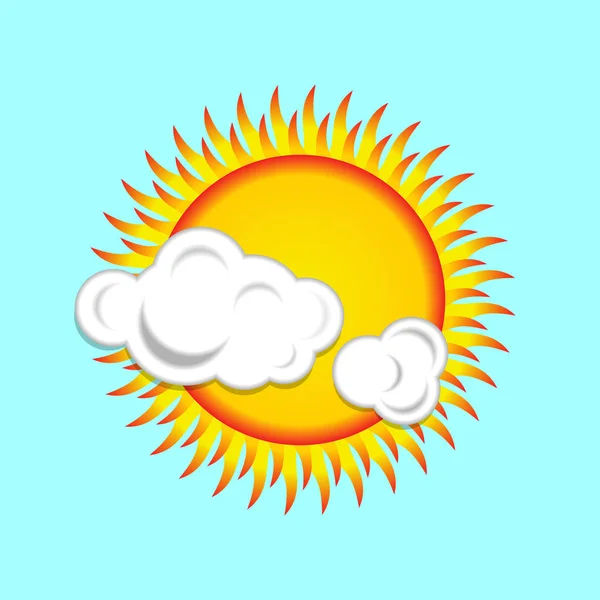 Icono del tiempo sol y nube sobre fondo azul — Vector de stock