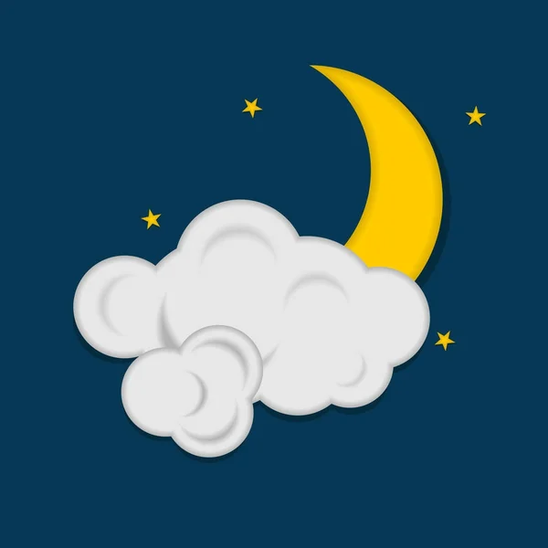 Luna con estrellas y nubes sobre fondo azul oscuro. Icono del clima. Ilustración vectorial — Vector de stock