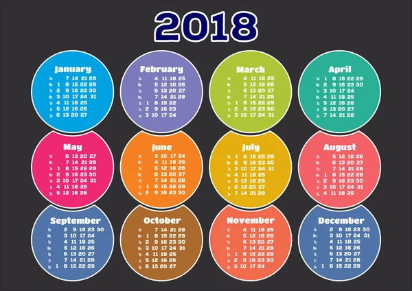 Κύκλο ημερολόγιο 2018. Εικονογράφηση διάνυσμα. — Διανυσματικό Αρχείο