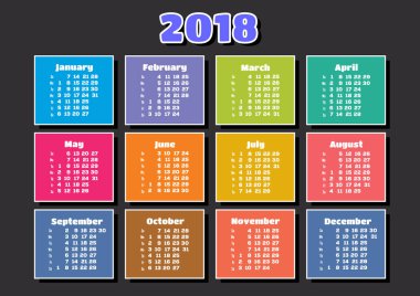 Renkli takvim 2018 yıl için. Vektör tasarım şablonu. 