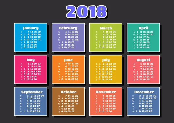 Renkli takvim 2018 yıl için. Vektör tasarım şablonu. 