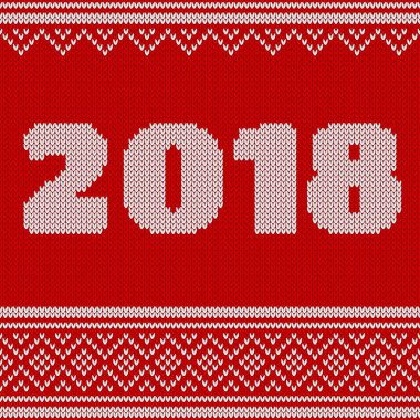 Yeni yıl Dikişsiz örgü desen ile sayı 2018. Örgü kazak tasarım. Yün doku ördü. Satırlara göre gruplandırılmış dikiş. Düzenlemek kolay. Vektör çizim