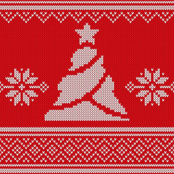 Красный вязаный свитер с ёлкой, бесшовный узор. Швы сгруппированы по рядам. Легко редактировать. Векторная иллюстрация — стоковый вектор