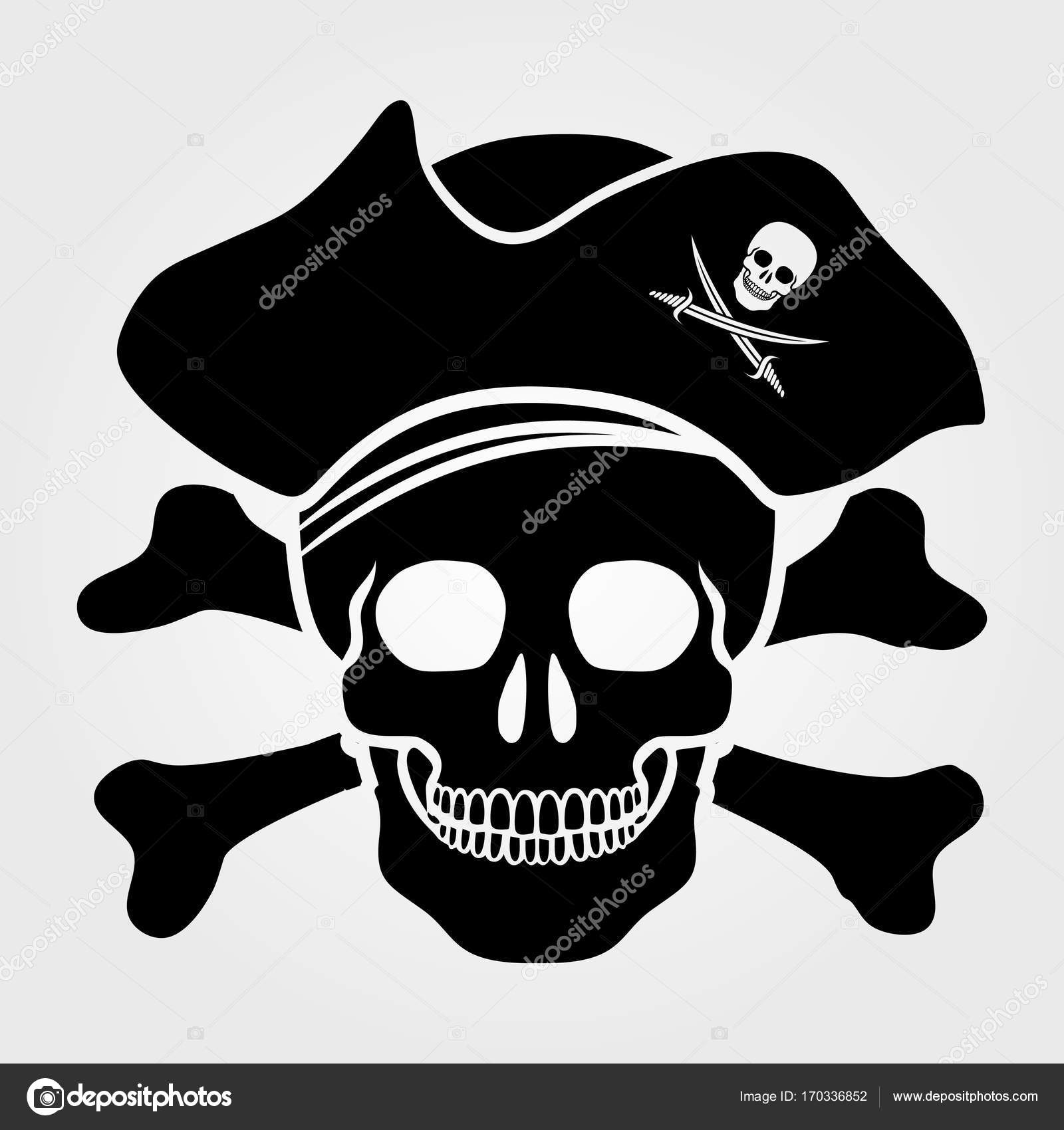 Jolly Roger icon isolated on white background. Skull with Captain