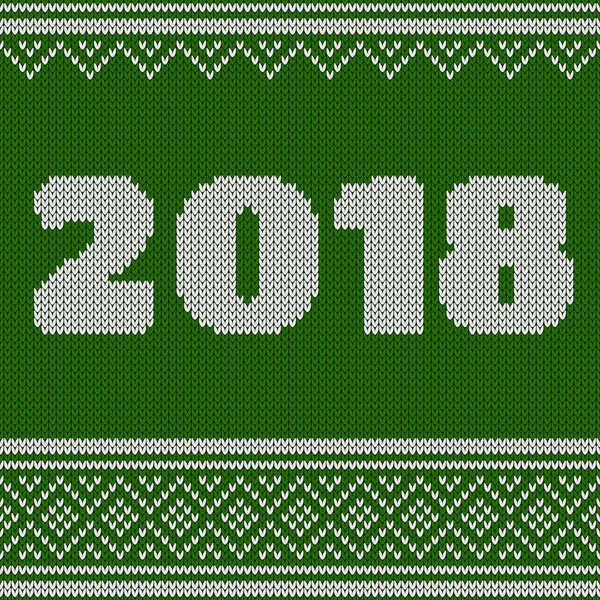 Año Nuevo verde patrón de punto sin costura con número 2018. Diseño de suéter de punto. Textura de punto de lana. Puntos agrupados por filas. Fácil de editar. Ilustración vectorial — Vector de stock