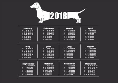 Köpek ile basit 2018 yıl takvim. Hafta Pazar başlar. Vektör tasarım şablonu. 