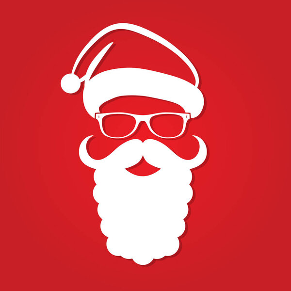 Santa Claus hat, beard and glasses icon. Vector illustration