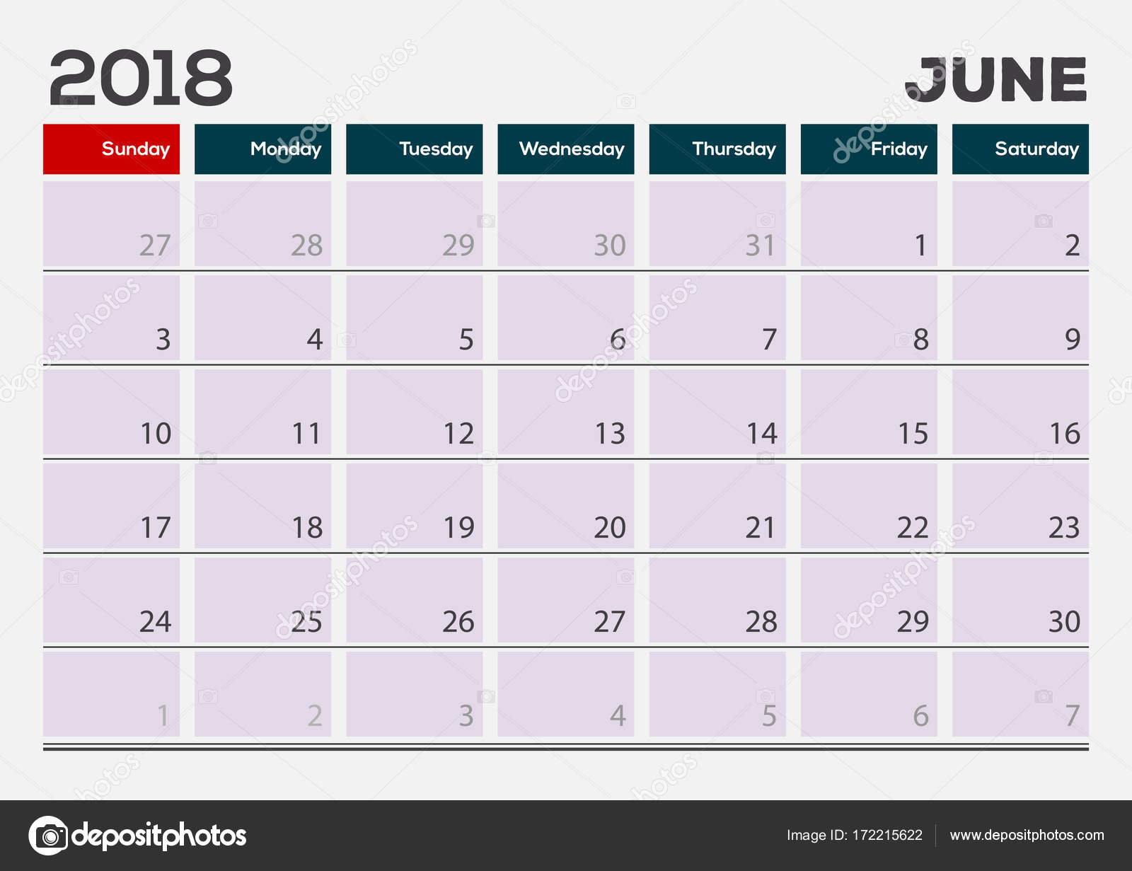 Monthly Desk Pad Calendar Template June 2018 Vector Ilration Monthly Desk Pad Calendar Template June 2018 Vector Ilration Stock