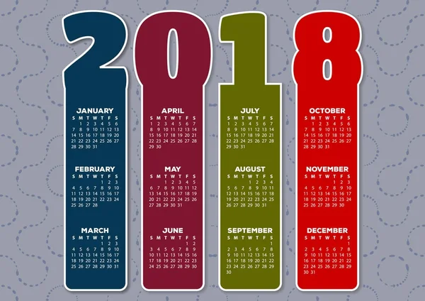 Barevný kalendář pro rok 2018 na pozadí abstraktní grunge. — Stockový vektor