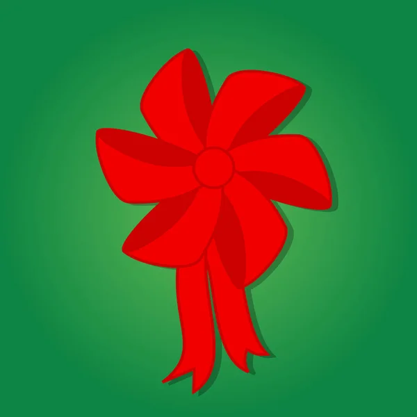 Червоний подарунковий лук значок на зеленому фоні. Плоский стиль Векторні ілюстрації — стоковий вектор