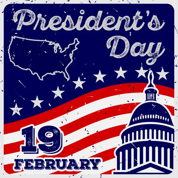 Tarjeta Felicitación Del Día Del Presidente Vintage Usa Celebración Los — Vector de stock