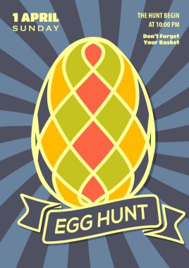 Paskalya yumurtası avı afiş, davetiye, broşür tasarım şablonu. Vektör çizim.
