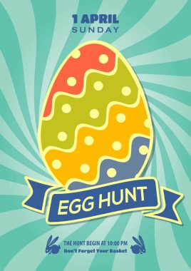 Paskalya yumurtası avı afiş, davetiye, broşür tasarım şablonu. Vektör çizim.
