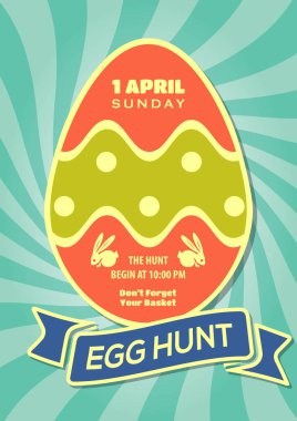 Paskalya yumurtası avı afiş, davetiye, broşür tasarım şablonu. Vektör çizim.