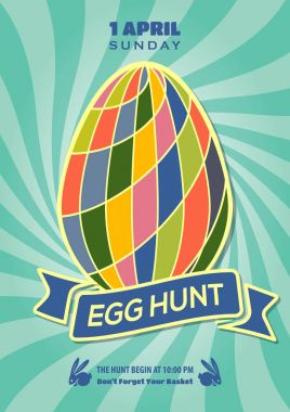 Paskalya yumurtası avı afiş, davetiye, broşür tasarım şablonu. Vektör çizim.