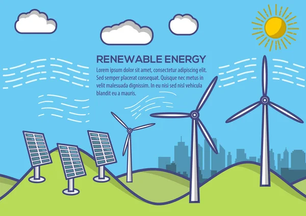 Ανανεώσιμες Πηγές Ενέργειας Πράσινη Ενέργεια Βιομηχανικά Έννοια Φόντο Εικονογράφηση Διάνυσμα — Διανυσματικό Αρχείο