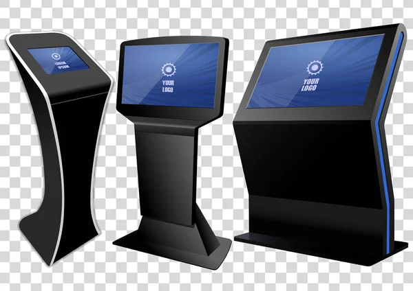 Drei Interaktive Werbekiosk Werbedisplay Terminalständer Touchscreen Display Isoliert Auf Transparentem — Stockvektor