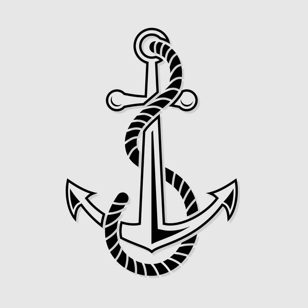 Anchor with a rope, isolated on white background. Vector illustration.