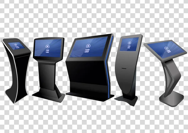 Pięciu Promocyjne Interaktywny Kiosk Wyświetlania Reklam Terminali Stoisko Informacyjne Ekran — Wektor stockowy