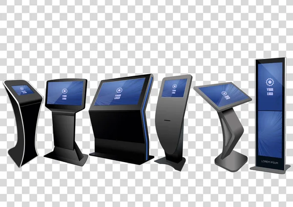 Six Promotional Interactive Information Kiosk Advertising Display Terminal Stand Touch - Stok Vektor