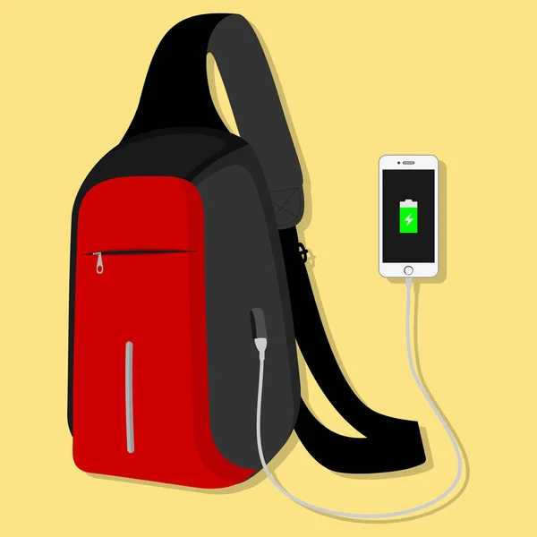 Рюкзак Зарядним Пристроєм Usb Смартфоном Плаский Стиль Модний Сучасний Векторні — стоковий вектор