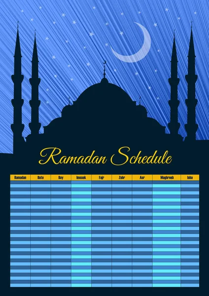 Calendario Ramadán Guía Ayuno Tiempo Oración Ilustración Vectorial — Vector de stock