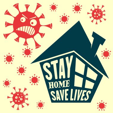 Evde kal, beyaz arka planda izole edilmiş güvenli bir ikon ol. Vektör illüstrasyonu