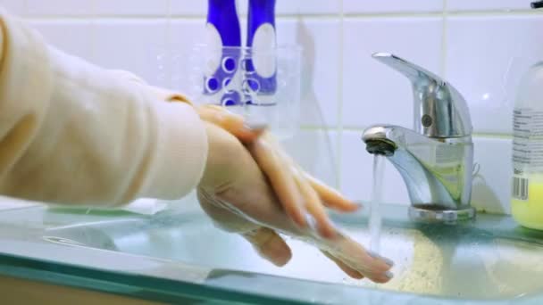 Femme Lavant Soigneusement Les Mains Avec Savon Mains Féminines Montrant — Video