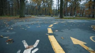 Park sokak üzerinde sonbahar güneşli bir günde yürüyüş