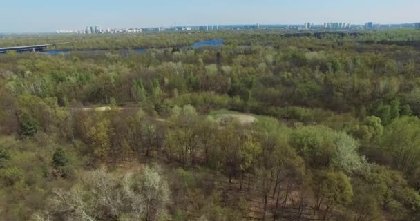 Natur Kiev des Frühlings an einem sonnigen Tag mit Wäldern und Wasser — Stockvideo