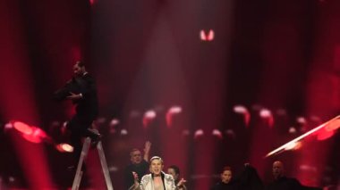 Kiev, Ukrayna - 12 Mayıs 2017: Katılımcı Eurovision Şarkı Yarışması Azerbaycan Dihaj üzerinden
