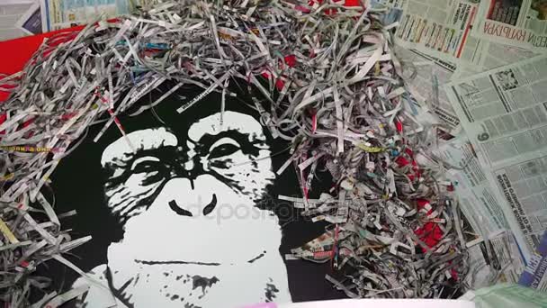 Periódicos y monos personifican a un público ingenuo — Vídeos de Stock