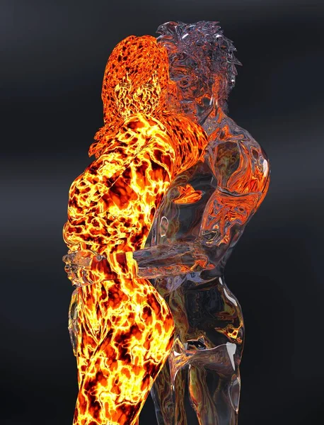 Ice and fire 3d illustration