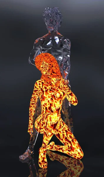 Ice and fire 3d illustration