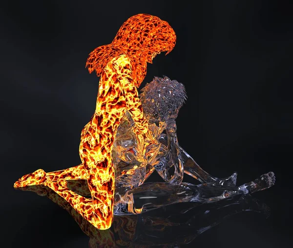 Ice and fire 3d illustration