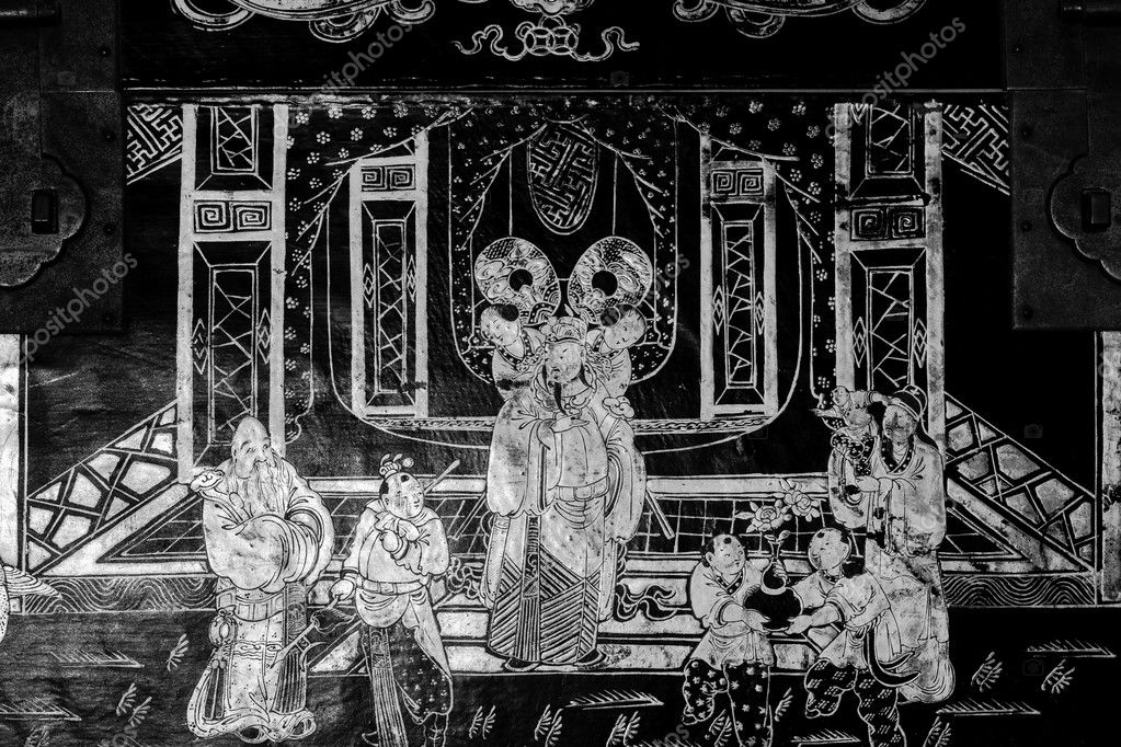 Illustraties Op Antieke Chinese Huwelijk Gevallen Stockfoto