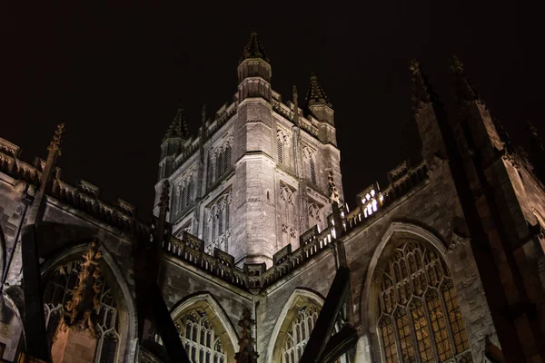 Bath Abbey tower w nocy, patrząc z południa — Zdjęcie stockowe