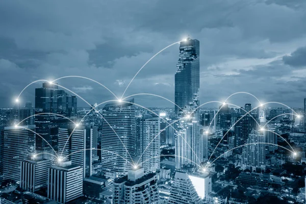 Cityscape arka plan ağ iş conection sistemi