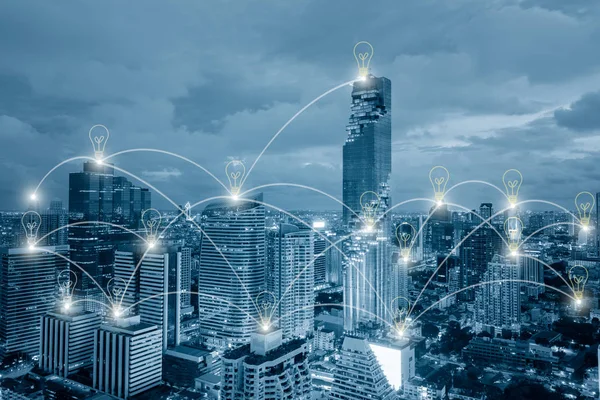 Cityscape arka plan ağ iş conection sistemi