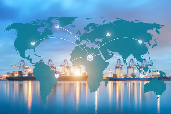Global lojistik ortaklık bağlantısı lojistik ithalat ihracat arka plan için kapsayıcı kargo yük gemisinin eşleyin 
