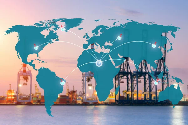 Global lojistik ortaklık bağlantısı lojistik ithalat ihracat arka plan için kapsayıcı kargo yük gemisinin eşleyin 