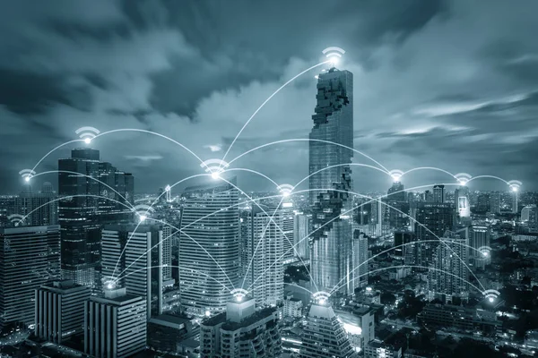 Wi-Fi simgesi ve city scape ve ağ bağlantısı