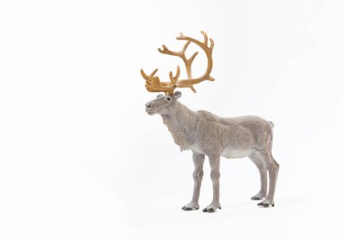 Heykelcik beyaz zemin üzerinde bir geyik. Noel, yeni Year.Side görünümü öğesi