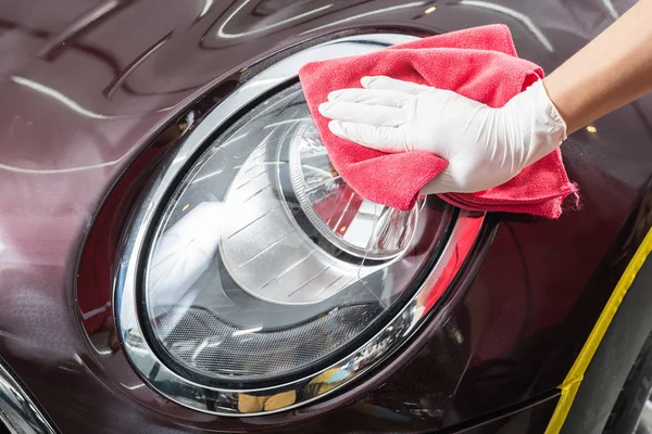 Serie Detalles Del Coche Faro Limpieza — Foto de Stock