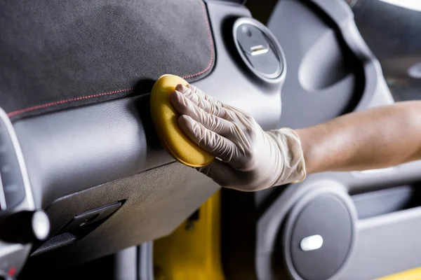 Car detailing series: Cleaning car dashboard — Stock Photo, Image
