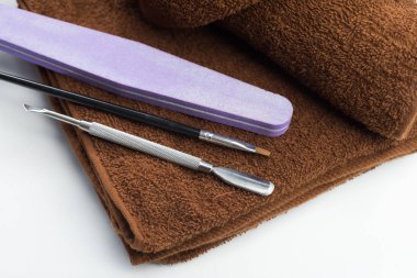 Manikür ve pedikür serisi: manikür araçları, fırça, törpü, manikür itici