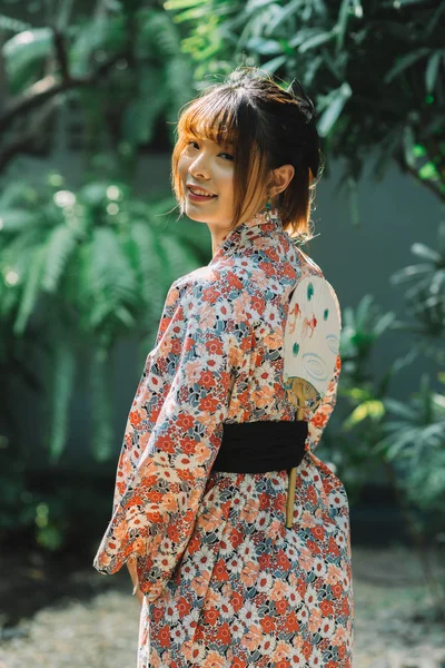 Onsen Series Asian Woman Yukata Casual Summer Kimono — Stock Photo, Image